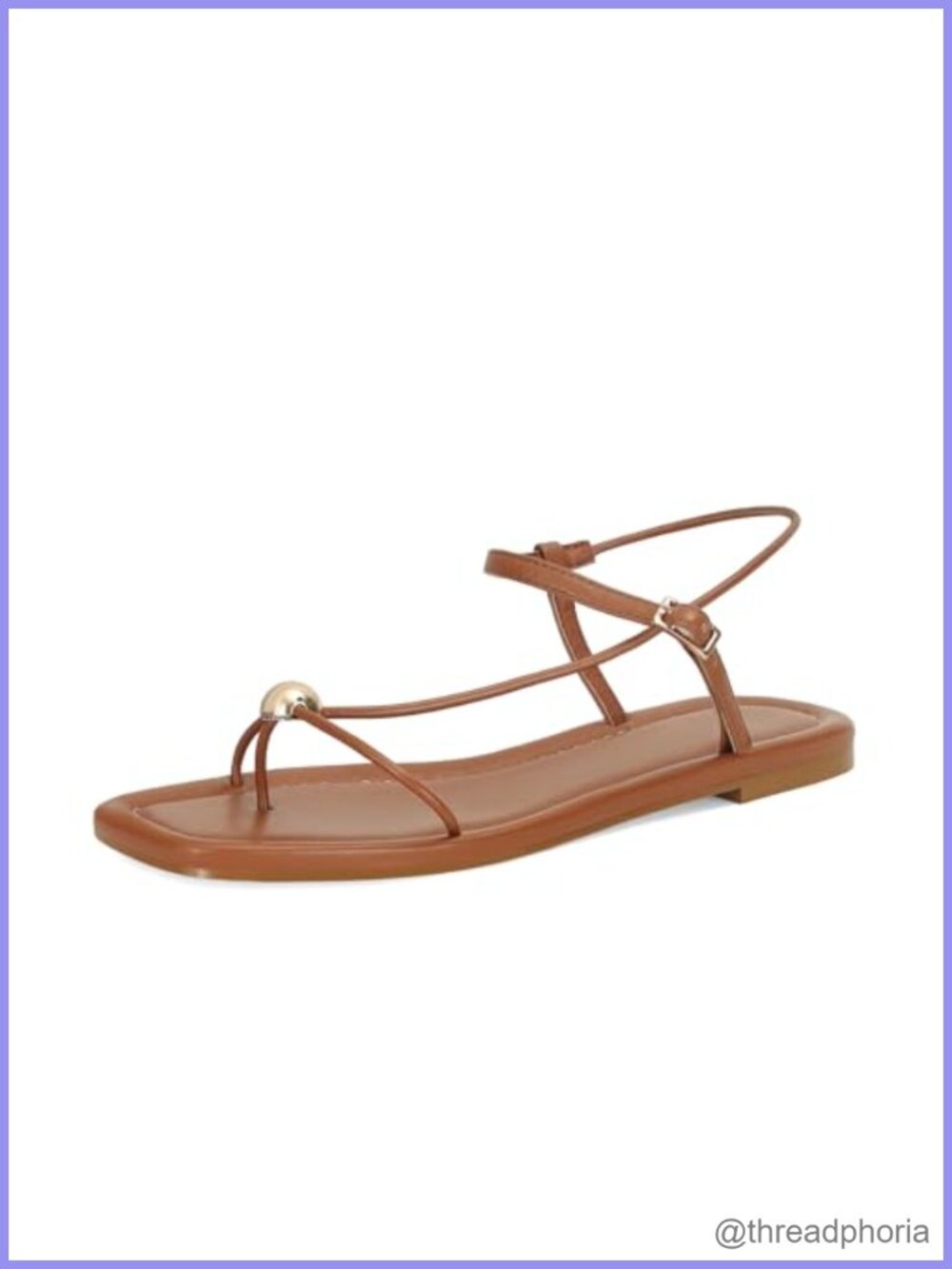 Strappy Flat Sandals for Women Square Toe Slingback Slide Buckle Faux Leather